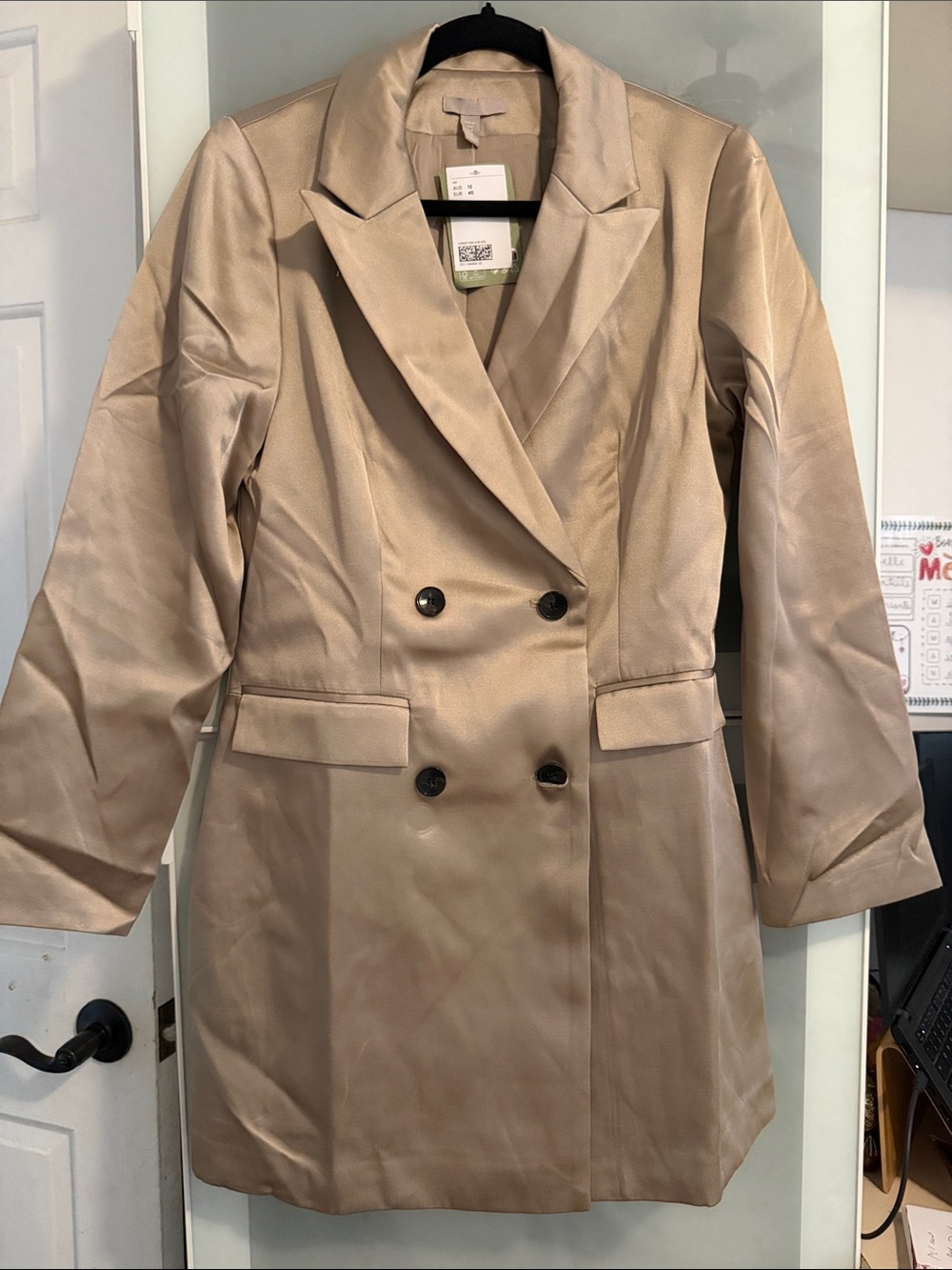 H&M Women’s Double-Breasted Blazer Coat – Taupe